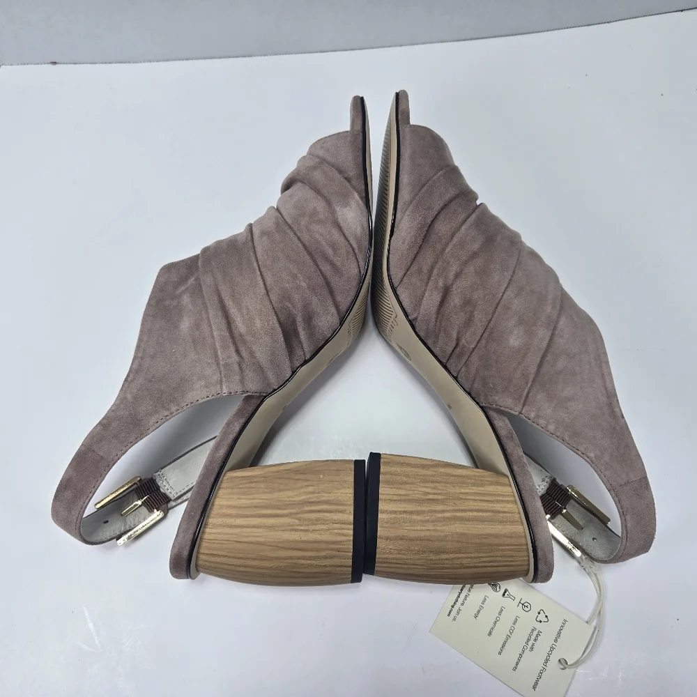 Sanctuary Regal Taupe Leather Slingback Woodgrain 3 1/2